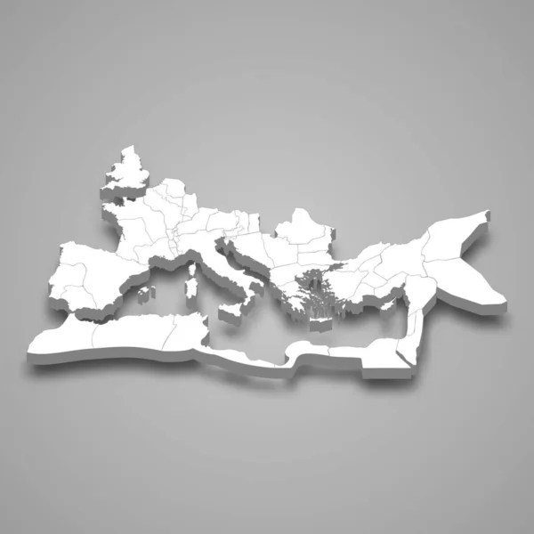Izometryczna Mapa Cesarstwa Rzymskiego Odizolowana Cieniem Dawny Stan — Wektor stockowy