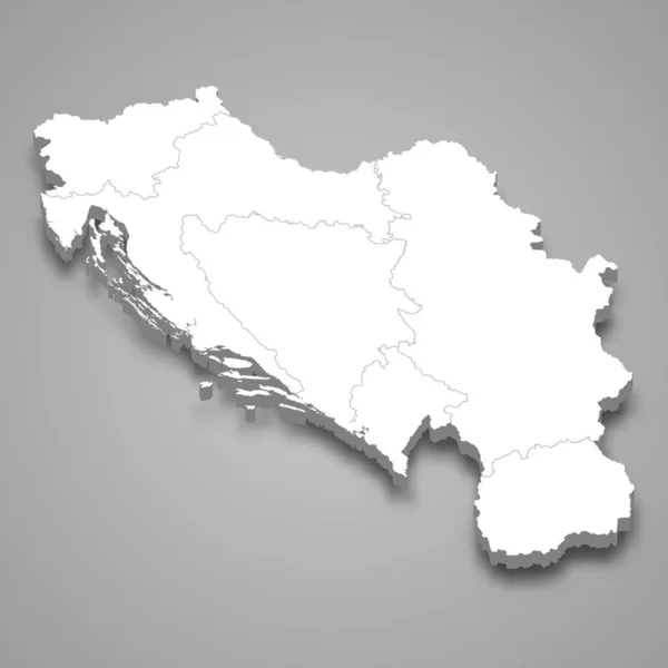 Isometrische Karte Von Jugoslawien Isoliert Mit Schatten Ehemaliger Staat — Stockvektor