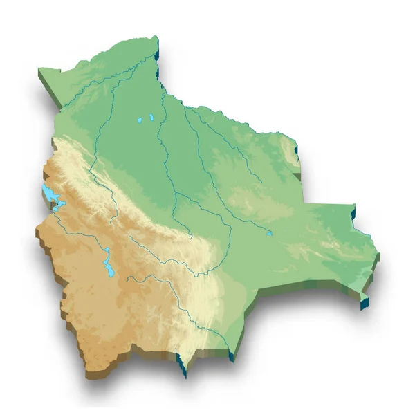 Mapa Relieve Isométrico Bolivia Con Sombra — Vector de stock