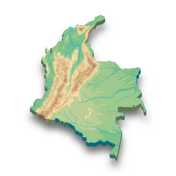 影を持つコロンビアの3D等角救援地図 — ストックベクタ