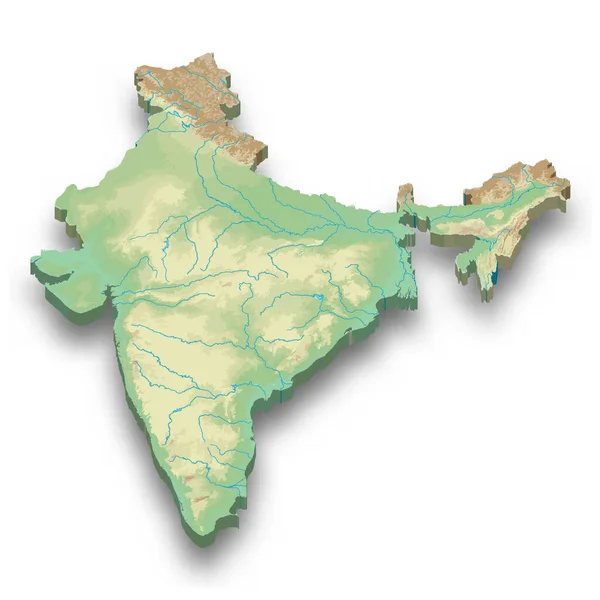 影を持つインドの3Dアイソメトリックレリーフマップ — ストックベクタ