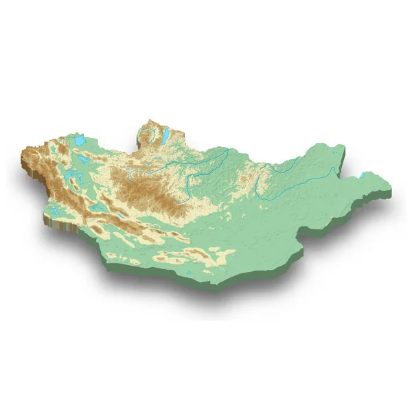 モンゴルの3Dアイソメトリックレリーフ地図と影 — ストックベクタ