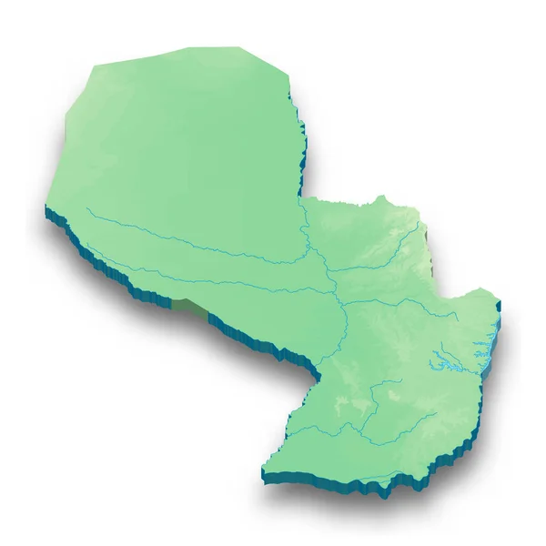 パラグアイの3Dアイソメトリックレリーフ地図と影 — ストックベクタ