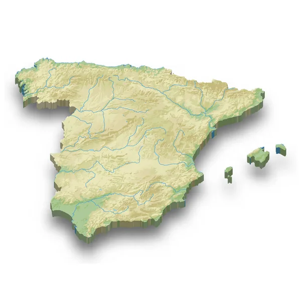 Isometrische Reliefkarte Von Spanien Mit Schatten — Stockvektor