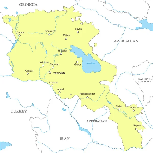 Politická Mapa Arménie Národními Hranicemi Městy Řekami — Stockový vektor