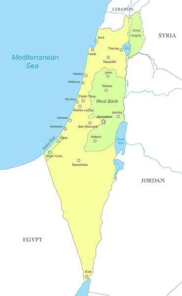 Mapa Político Israel Com Fronteiras Nacionais Cidades Rios — Vetor de Stock