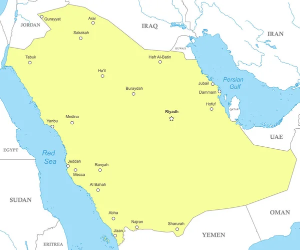 Πολιτικός Χάρτης Της Σαουδικής Αραβίας Εθνικά Σύνορα Πόλεις Και Ποτάμια — Διανυσματικό Αρχείο