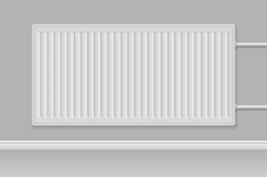 3D gerçekçi ısıtma pili. Duvarda radyatör var.