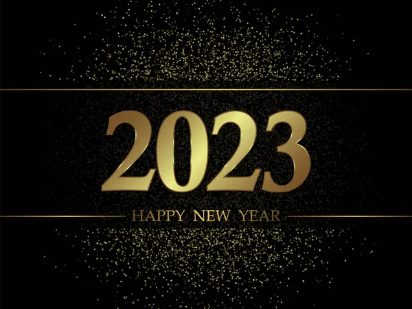 2023 Новый Год Черный Фон Золотым Блеском Конфетти Праздничные Открытки — стоковый вектор