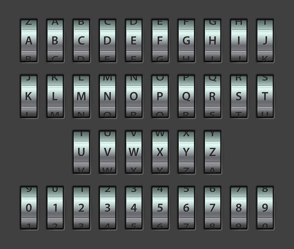 Комбинированный замок шрифта. Реалистичный металлический механический код