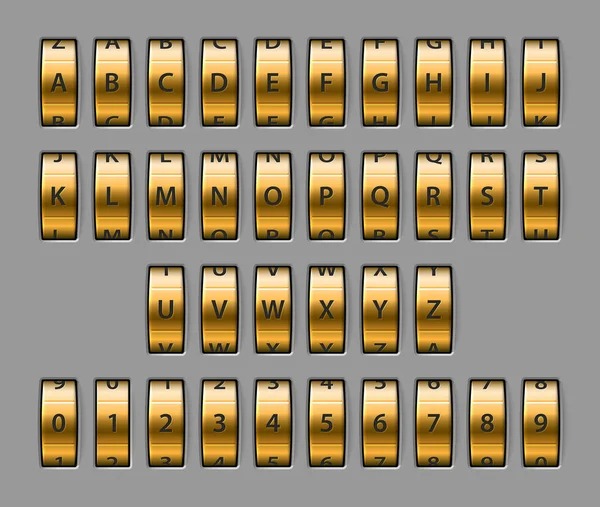 Combinación Fuente Bloqueo Código Mecánico Realista Oro — Archivo Imágenes Vectoriales