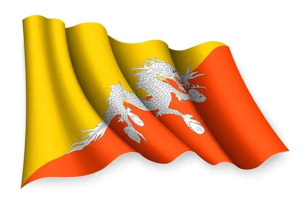 Realistische Zwaaiende Vlag Van Bhutan — Stockvector