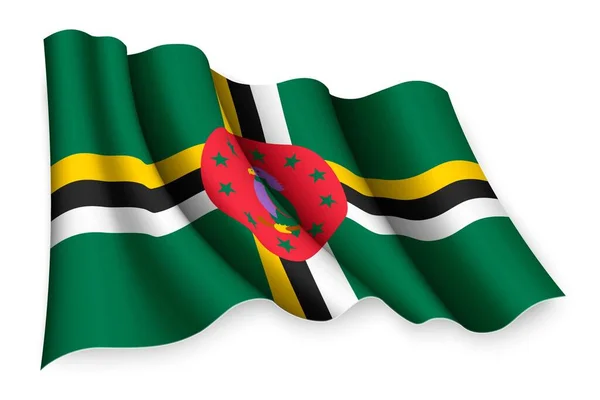 Realistische Zwaaiende Vlag Van Dominica — Stockvector