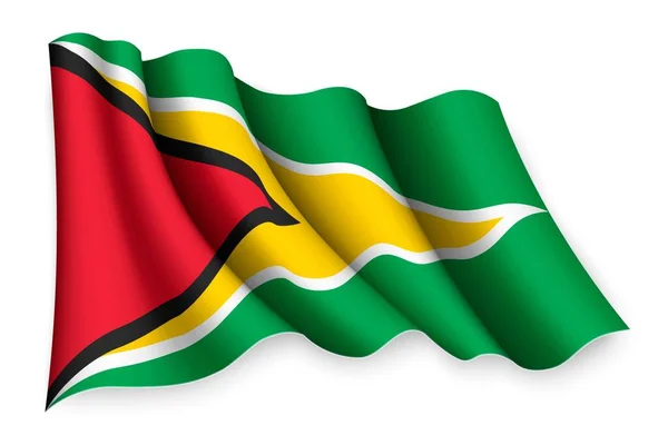 Realistische Wuivende Vlag Van Guyana — Stockvector