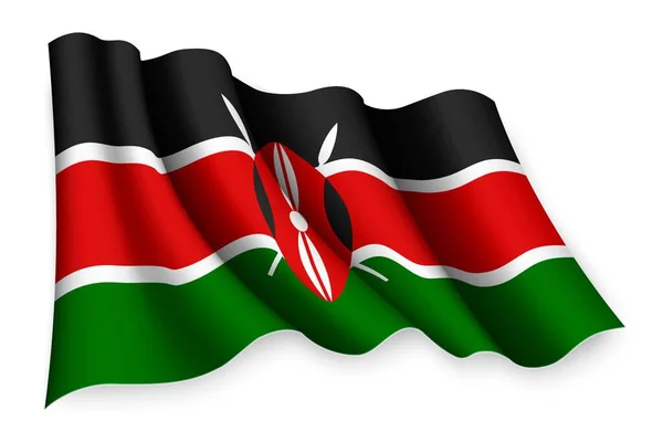 Bendera Lambaian Kenya Yang Realistis - Stok Vektor