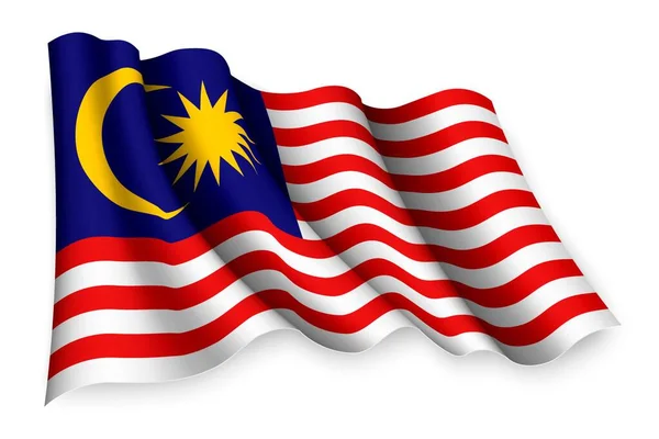 Bandera Ondeante Realista Malasia — Vector de stock