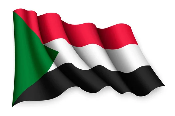 Bandera Ondeante Realista Sudán — Vector de stock