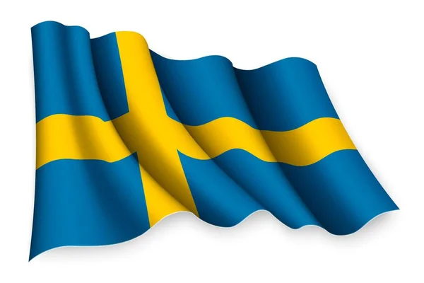 Realistiska Viftande Flagga Sverige — Stock vektor