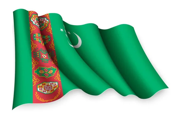 Realistická Vlajka Turkmenistánu — Stockový vektor