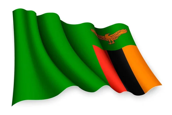 Bandera Ondeante Realista Zambia — Vector de stock