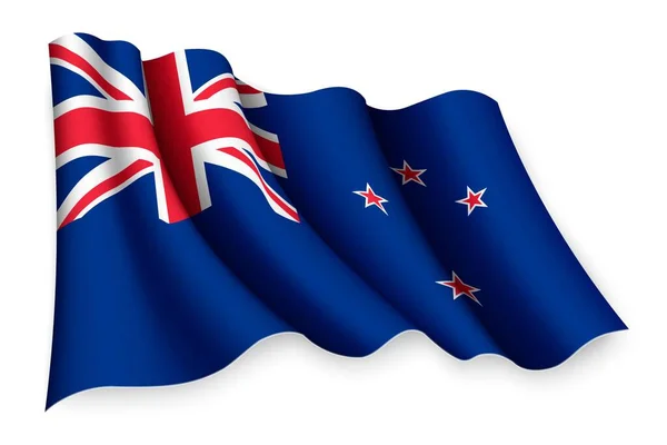 Bandiera Sventolante Realistica Della Nuova Zelanda — Vettoriale Stock