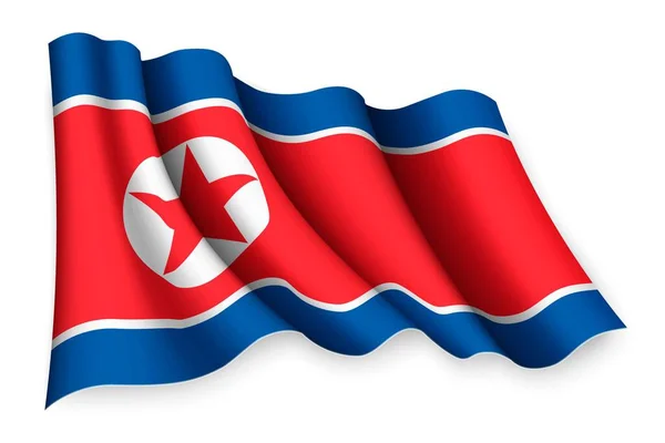 Realistische Zwaaiende Vlag Van Noord Korea — Stockvector