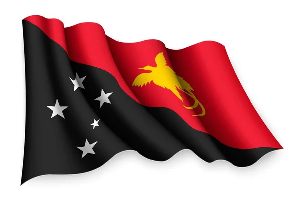 Realistische Wuivende Vlag Van Papoea Nieuw Guinea — Stockvector