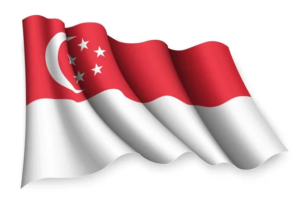 Realistická Vlajka Singapuru — Stockový vektor
