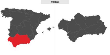 İspanya 'nın Endülüs Özerk Topluluğu haritası ve İspanyol haritasındaki konumu