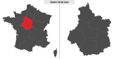 Fransa 'nın Merkez-Val de Loire bölgesinin haritası ve Fransız haritasındaki konumu