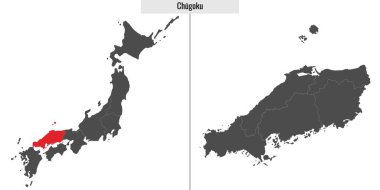 Japonya 'nın Chugoku bölgesinin haritası ve Japon haritasındaki konumu