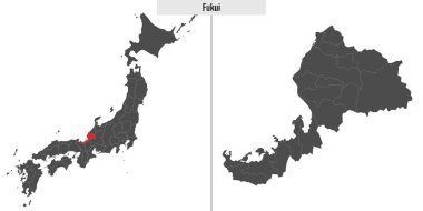 Japonya 'nın Fukui bölgesinin haritası ve Japon haritasındaki konumu