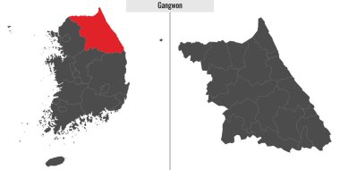 Güney Kore Gangwon eyaletinin haritası ve Kore haritasında yeri
