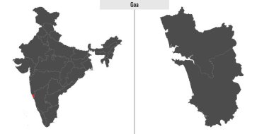 Hindistan 'ın Goa eyaleti haritası ve Hindistan haritasındaki konumu