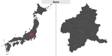Japonya 'nın Gunma bölgesinin haritası ve Japon haritasındaki konumu