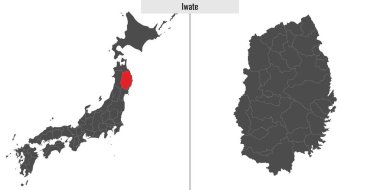 Japonya 'nın Iwate bölgesinin haritası ve Japon haritasındaki konumu