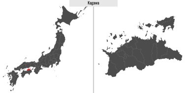 Japonya 'nın Kagawa bölgesinin haritası ve Japon haritasındaki konumu