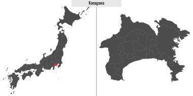 Japonya 'nın Kanagawa ilinin haritası ve Japon haritasındaki konumu