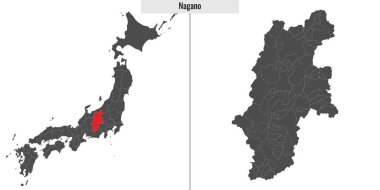 Japonya 'nın Nagano bölgesinin haritası ve Japon haritasındaki konumu