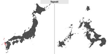 Japonya 'nın Nagasaki bölgesinin haritası ve Japon haritasındaki konumu