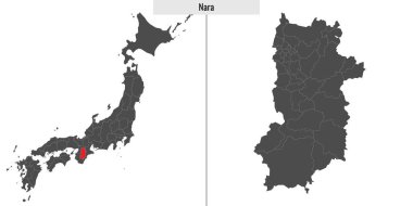Japonya 'nın Nara ilinin haritası ve Japon haritasındaki konumu