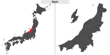 Japonya 'nın Niigata bölgesinin haritası ve Japon haritasındaki konumu