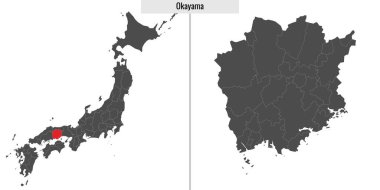 Japonya 'nın Okayama ilinin haritası ve Japon haritasındaki konumu