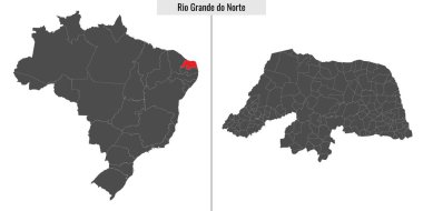 Brezilya 'nın Rio Grande do Norte eyaletinin haritası ve Brezilya haritasında yeri