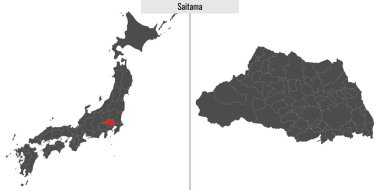 Japonya Saitama bölgesinin haritası ve Japon haritasındaki konumu