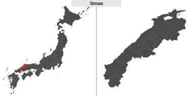 Japonya 'nın Shimane bölgesinin haritası ve Japon haritasındaki konumu