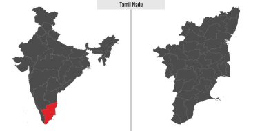 Hindistan 'ın Tamil Nadu eyaletinin haritası ve Hindistan haritasında yeri