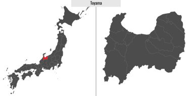 Japonya 'nın Toyama bölgesinin haritası ve Japon haritasındaki konumu