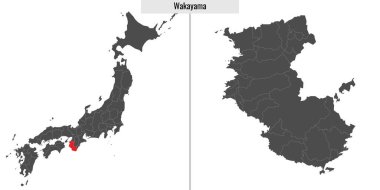 Japonya Wakayama bölgesinin haritası ve Japon haritasındaki konumu