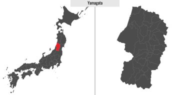 Japonya Yamagata bölgesinin haritası ve Japon haritasındaki konumu